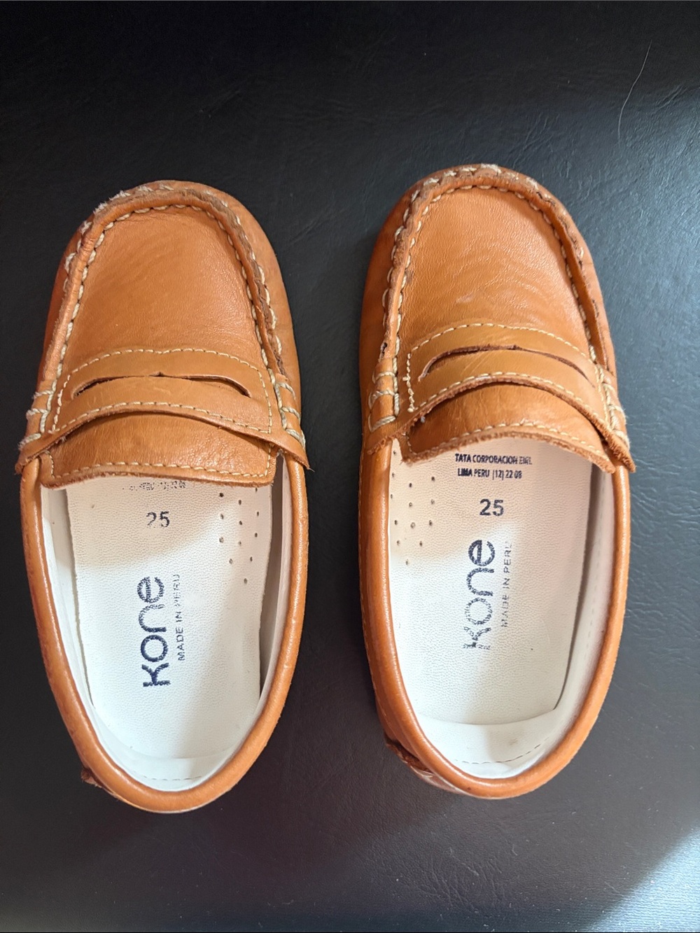 Kids Tan Leather Slip-On Dress Loafers